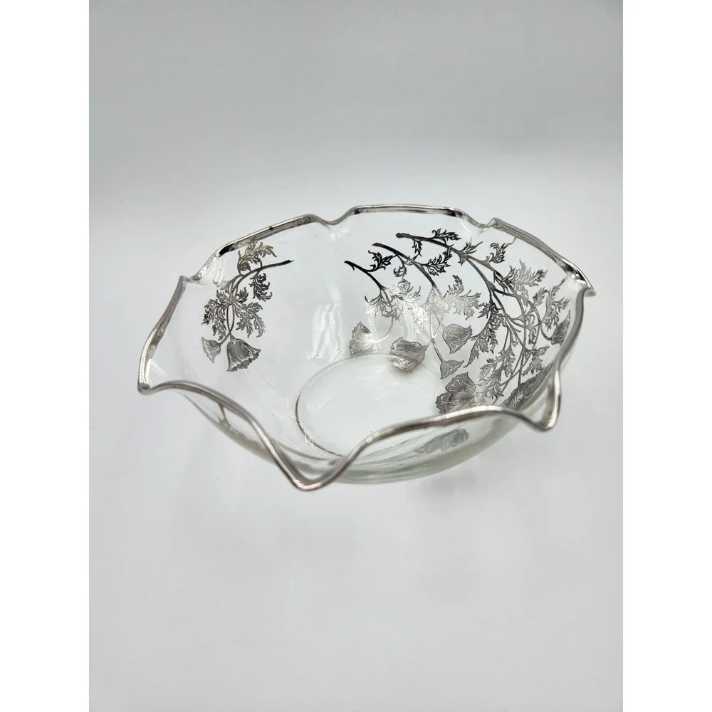Silver Overlay floral poppy Flanders nut or candy dish 25th anniversary gift